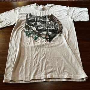 Vintage Raccoon Shirt Medium 80s Nature Animal Tee 19x27 Trash Panda